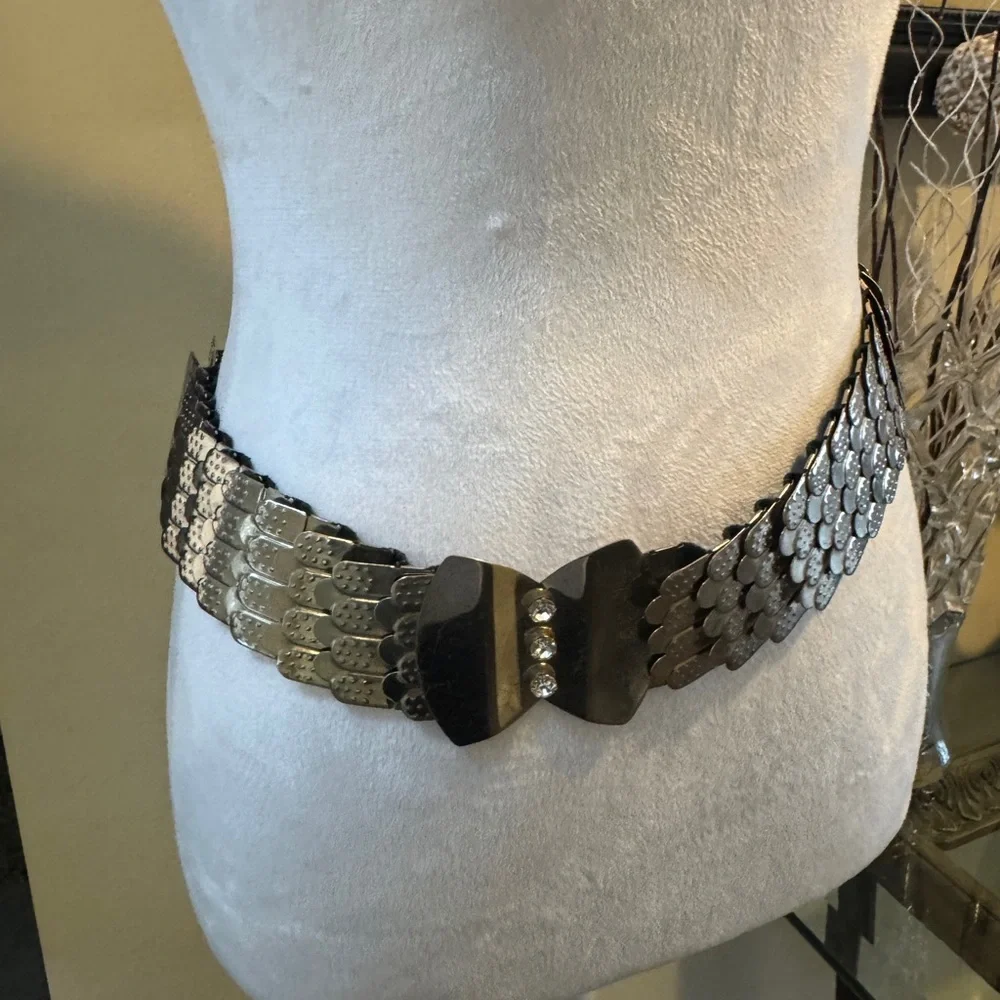 Vintage Metal snake stretch crystal Elegant Silver and Crystal Women's Belt L/XL